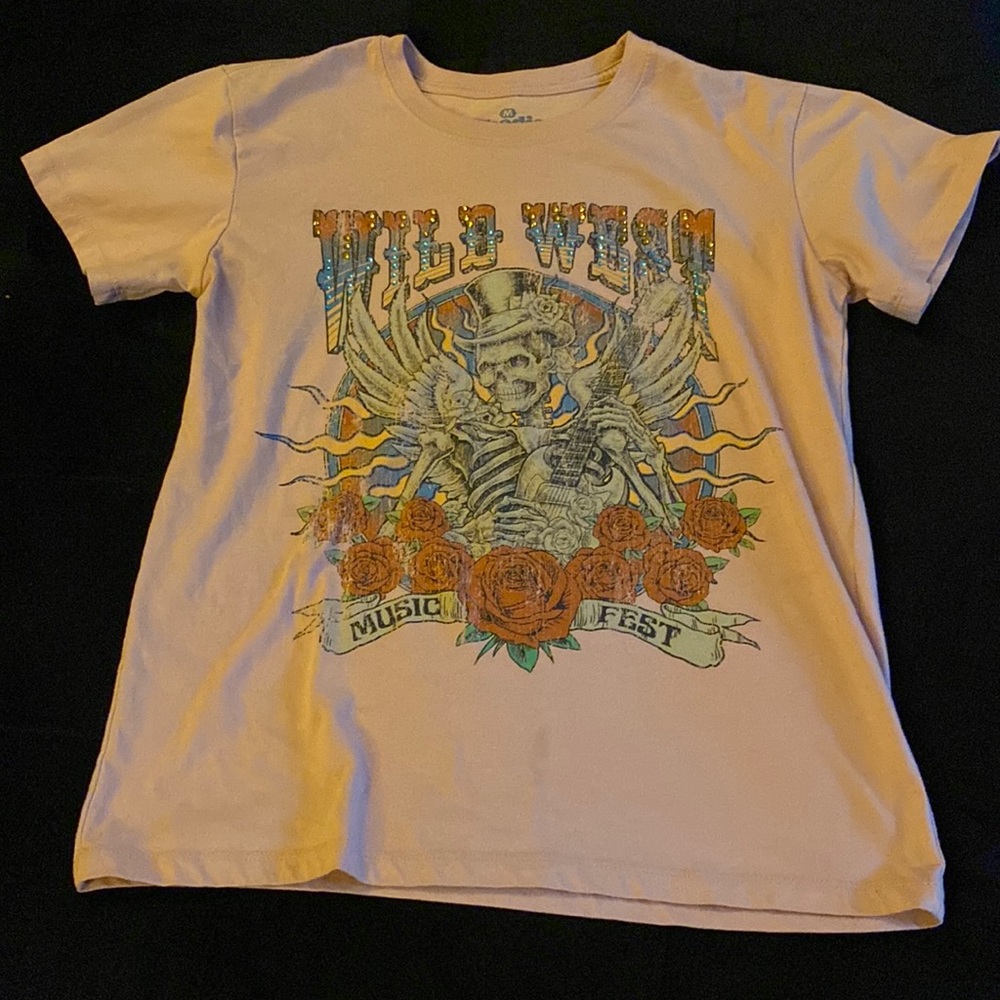 Rhinestone embellished Wild West skull, short-sleeve T-shirt